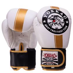 Перчатки боксерские Yokkao Fight Team кожаные на липучке (YK016-WH, белые)